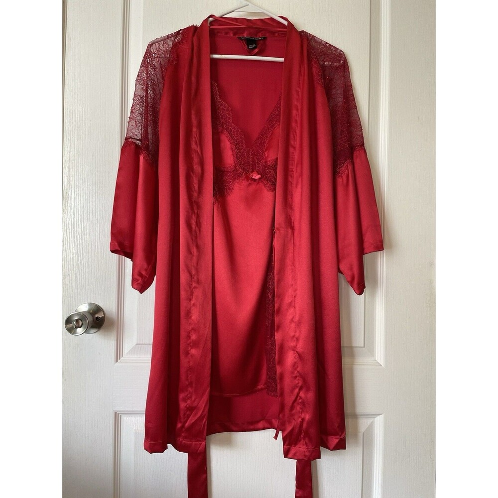 Victoria’s Secret Two Piece Set Nightgown Red Satin Lace Size S/M